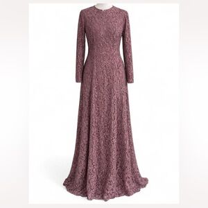 Elegant Lace Long Sleeve Dress in Mauve